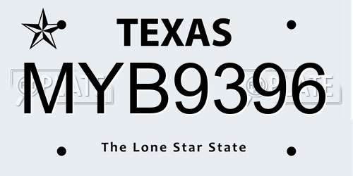 MYB9396 Texas License Plate