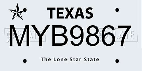 MYB9867 Texas License Plate