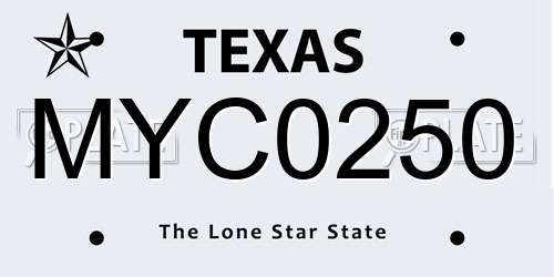 MYC0250 Texas License Plate