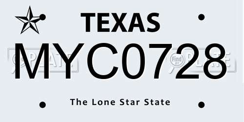 MYC0728 Texas License Plate
