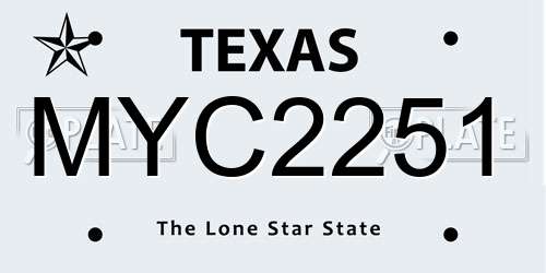 MYC2251 Texas License Plate