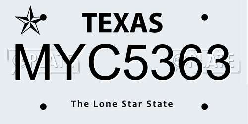 MYC5363 Texas License Plate