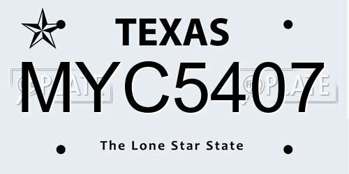 MYC5407 Texas License Plate