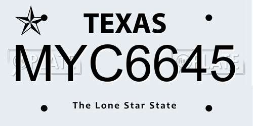 MYC6645 Texas License Plate