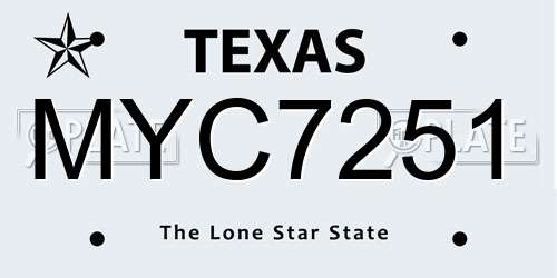 MYC7251 Texas License Plate