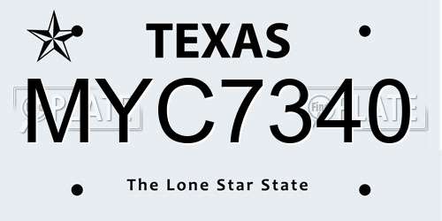 MYC7340 Texas License Plate
