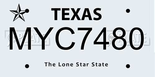 MYC7480 Texas License Plate