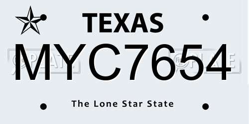 MYC7654 Texas License Plate
