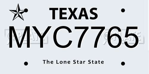 MYC7765 Texas License Plate