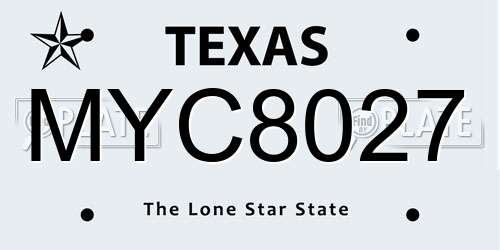 MYC8027 Texas License Plate