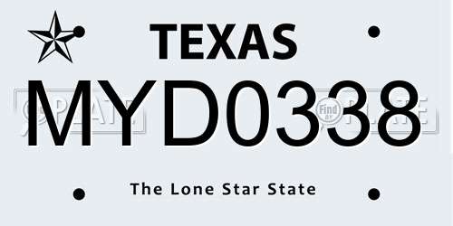 MYD0338 Texas License Plate