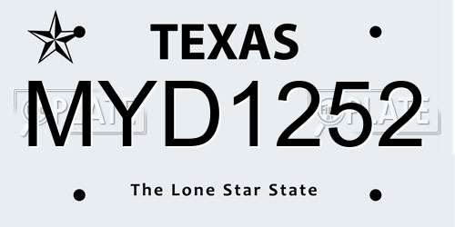 MYD1252 Texas License Plate
