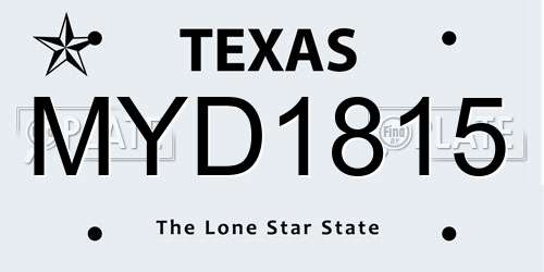 MYD1815 Texas License Plate