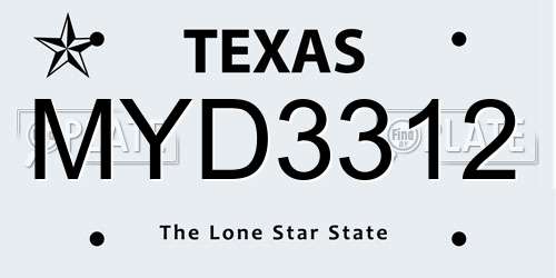 MYD3312 Texas License Plate