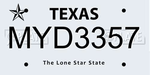 MYD3357 Texas License Plate