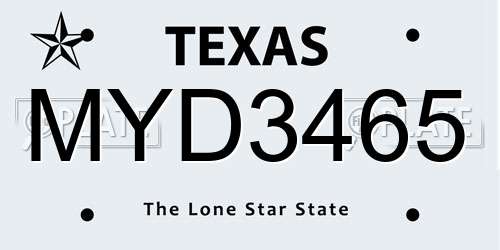 MYD3465 Texas License Plate