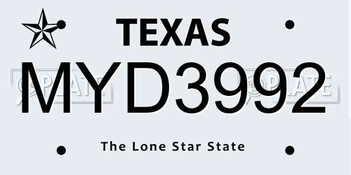 MYD3992 Texas License Plate