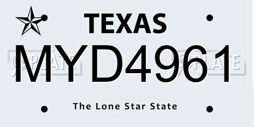 MYD4961 Texas License Plate