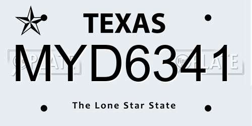 MYD6341 Texas License Plate
