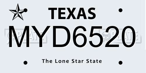 MYD6520 Texas License Plate