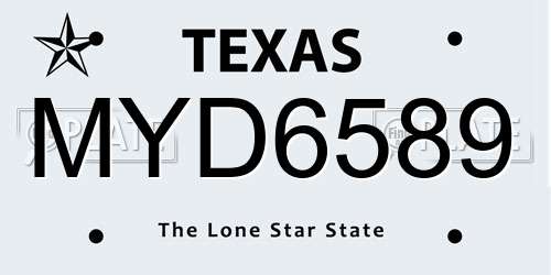 MYD6589 Texas License Plate
