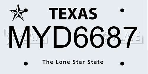 MYD6687 Texas License Plate