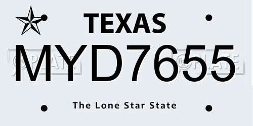 MYD7655 Texas License Plate