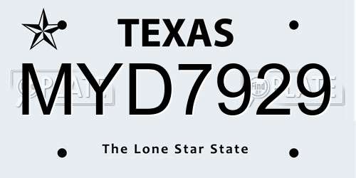 MYD7929 Texas License Plate