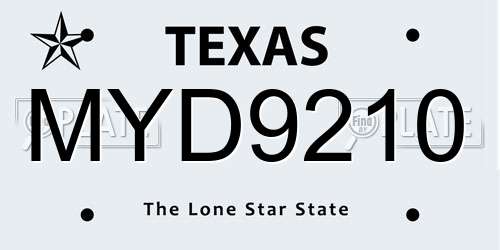 MYD9210 Texas License Plate