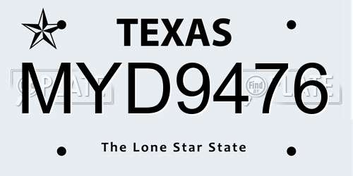 MYD9476 Texas License Plate