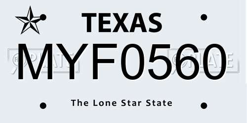 MYF0560 Texas License Plate