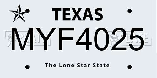 MYF4025 Texas License Plate