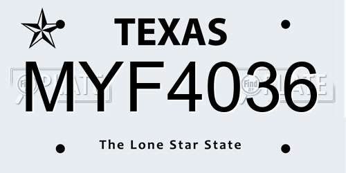 MYF4036 Texas License Plate