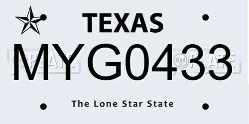 MYG0433 Texas License Plate