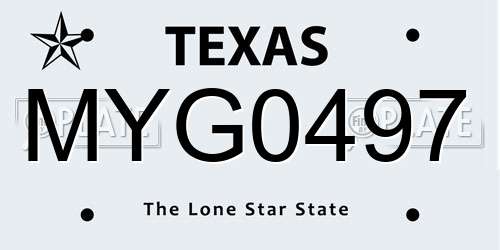 MYG0497 Texas License Plate