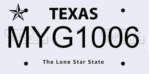 MYG1006 Texas License Plate