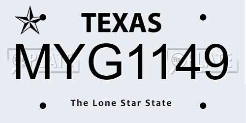 MYG1149 Texas License Plate