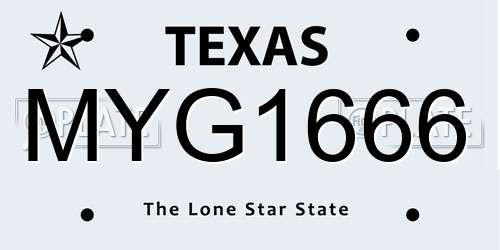 MYG1666 Texas License Plate