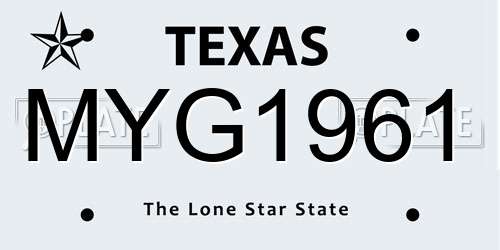 MYG1961 Texas License Plate