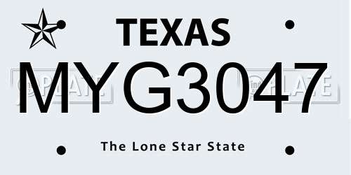 MYG3047 Texas License Plate