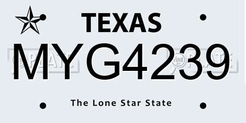 MYG4239 Texas License Plate