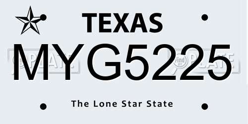 MYG5225 Texas License Plate