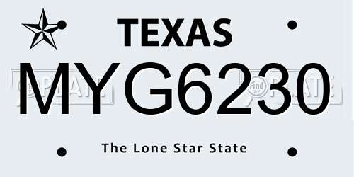 MYG6230 Texas License Plate