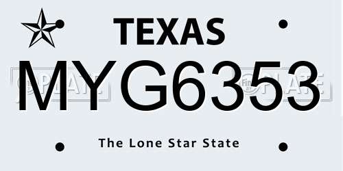 MYG6353 Texas License Plate
