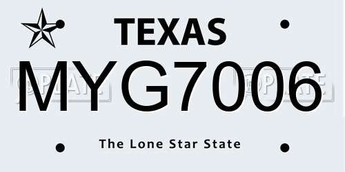 MYG7006 Texas License Plate