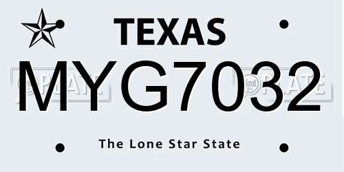 MYG7032 Texas License Plate