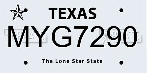 MYG7290 Texas License Plate