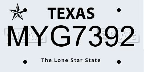 MYG7392 Texas License Plate