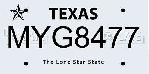 MYG8477 Texas License Plate