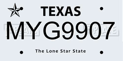 MYG9907 Texas License Plate